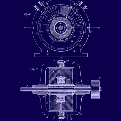 NIKOLA TESLA PATENT PRINT: Electric Motor Blueprint Artwork - 16 x 24" - Blue