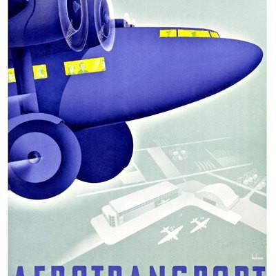 CARTEL DE VIAJE DE SUECIA: Impresión de avión azul vintage - A3