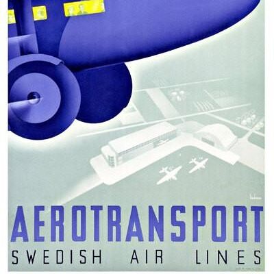 SWEDEN TRAVEL POSTER: Vintage Blue Aeroplane Print - A4