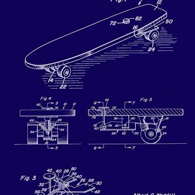 IMPRESIONES DE MONOPATÍN: Patent Blueprint Artwork - A4 - Azul - Impresión de la mano izquierda