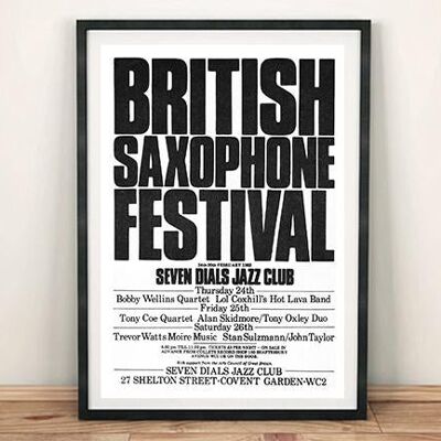 AFFICHE DE SAXOPHONE : Impression du festival de jazz britannique - A4