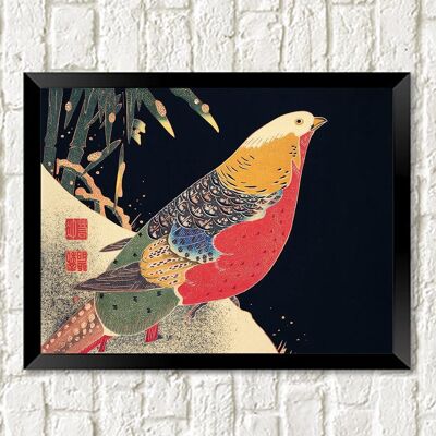 Stampa artistica di fagiano: illustrazione di uccello giapponese vintage - A5