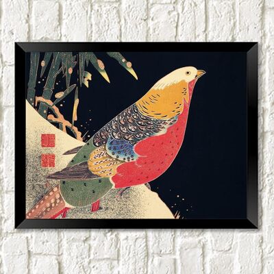 IMPRESIÓN DE ARTE DE FAISAN: Ilustración de pájaro japonés vintage - A4