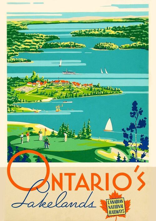 ONTARIO'S LAKES POSTER: Vintage Canadian Travel Advert - 16 x 24"