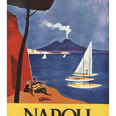 CARTEL DE VIAJE DE NÁPOLES: Impresión de turismo italiano vintage - 7 x 5"