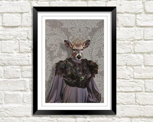 MRS DEER: Fun Doe Woman Animal Art Print - A3