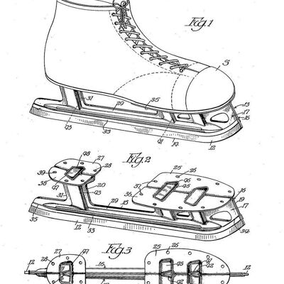ICE SKATE PRINT: Patent Blueprint Artwork - 7 x 5" - White