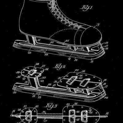 ICE SKATE PRINT: Patent Blueprint Artwork - 7 x 5" - Black