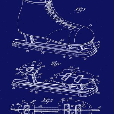 ICE SKATE PRINT: Patent Blueprint Artwork - A4 - Blue
