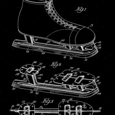 IMPRESIÓN DE PATINES SOBRE HIELO: Diseño de patente Blueprint - 16 x 24" - Negro