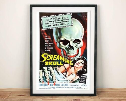 HORROR MOVIE CINEMA POSTER: Screaming Skull Print - 24 x 36"