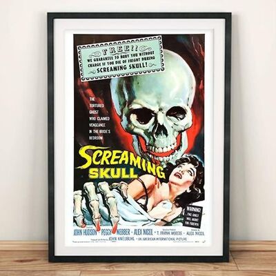 HORROR MOVIE CINEMA POSTER: Screaming Skull Print – 24 x 36"