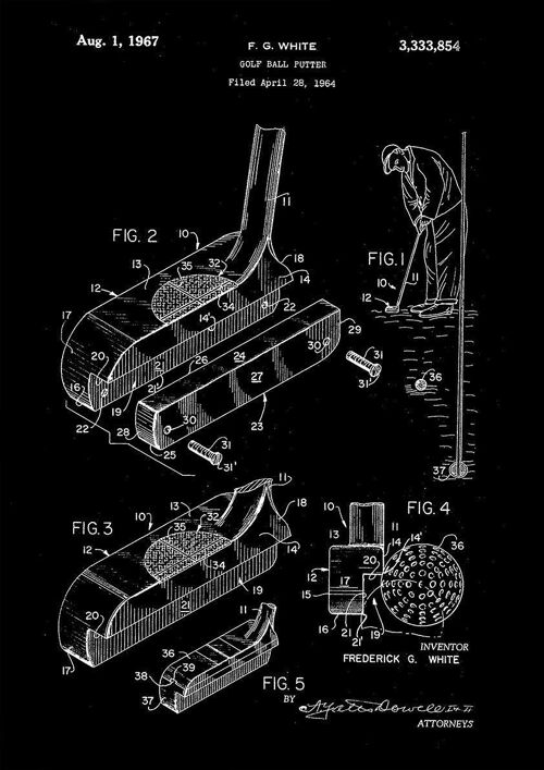 GOLF PUTTER PATENT: Golfing Design Art Print - 7 x 5" - White