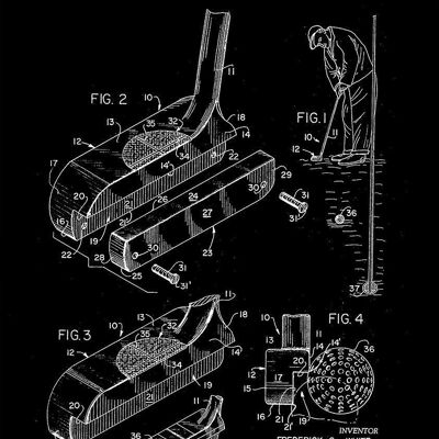 GOLF PUTTER PATENT: Golf Design Kunstdruck – 17,8 x 12,7 cm – Schwarz