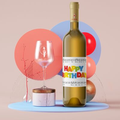 HAPPY BIRTHDAY with Happy Birthday staves & lyrics| Birthday bottle label | Portrait | 9 x 12cm | Netti Jae®