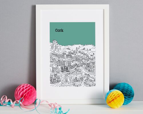 Personalised Cork Print - A4 (21x30cm) - Natural Oak Frame (A4 size will be framed with a white mount | A3 size will fill the frame) - 12 - Turquoise