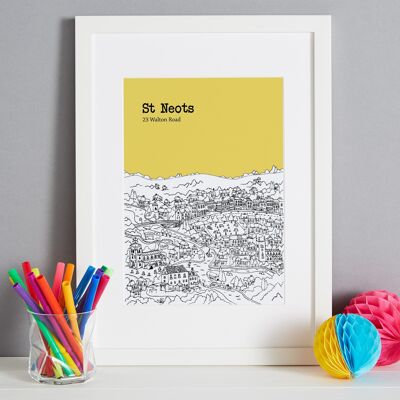 Personalised St Neots Print - A4 (21x30cm) - Black Frame (A4 size will be framed with a white mount | A3 size will fill the frame) - 1 - Melon