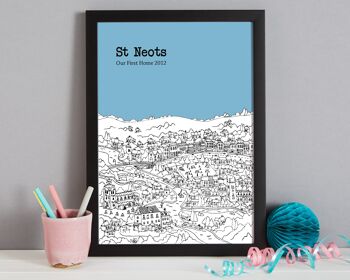 Impression St Neots personnalisée - A3 (30x42cm) - Cadre en chêne naturel (le format A4 sera encadré avec un passe-partout blanc | Le format A3 remplira le cadre) - 12 - Turquoise 4