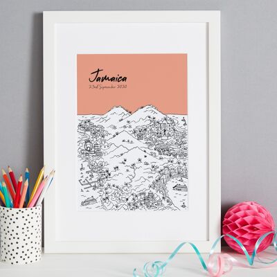 Personalised Jamaica Print - A4 (21x30cm) - White Frame (A4 size will be framed with a white mount | A3 size will fill the frame) - 12 - Turquoise