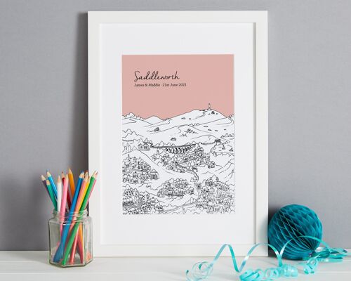 Personalised Saddleworth Print - A4 (21x30cm) - Natural Oak Frame (A4 size will be framed with a white mount | A3 size will fill the frame) - 1 - Melon