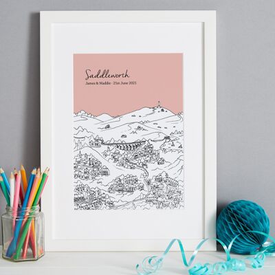 Personalised Saddleworth Print - A4 (21x30cm) - Natural Oak Frame (A4 size will be framed with a white mount | A3 size will fill the frame) - 1 - Melon