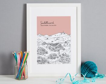 Impression personnalisée de Saddleworth - A3 (30x42cm) - Cadre en chêne naturel (le format A4 sera encadré avec une monture blanche | Le format A3 remplira le cadre) - 2 - Blush 1