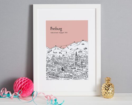 Personalised Freiburg Print - A4 (21x30cm) - Black Frame (A4 size will be framed with a white mount | A3 size will fill the frame) - 1 - Melon