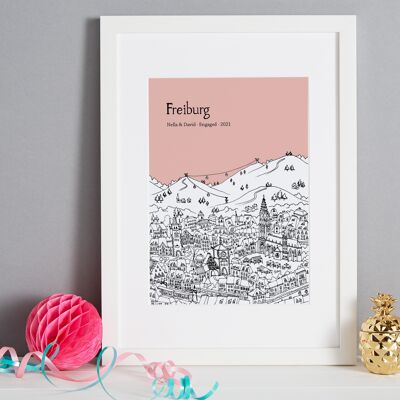 Personalised Freiburg Print - A4 (21x30cm) - Black Frame (A4 size will be framed with a white mount | A3 size will fill the frame) - 5 - Sunset