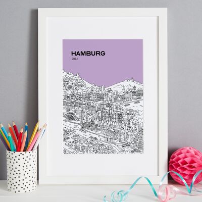 Personalised Hamburg Print - A4 (21x30cm) - Black Frame (A4 size will be framed with a white mount | A3 size will fill the frame) - 4 - Purple