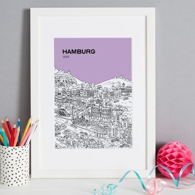 Personalised Hamburg Print - A4 (21x30cm) - White Frame (A4 size will be framed with a white mount | A3 size will fill the frame) - 8 - Sky Blue