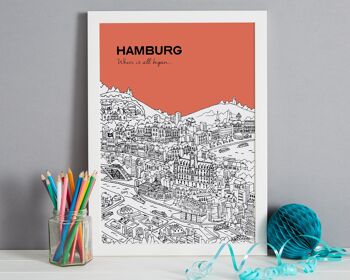 Impression Hambourg personnalisée - A4 (21x30cm) - Cadre blanc (le format A4 sera encadré avec un passe-partout blanc | Le format A3 remplira le cadre) - 8 - Bleu ciel 5