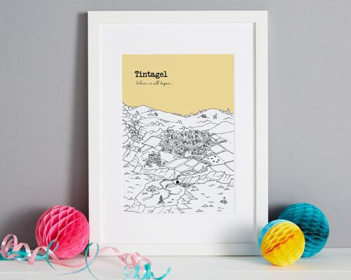 Personalised Tintagel Print - A4 (21x30cm) - Black Frame (A4 size will be framed with a white mount | A3 size will fill the frame) - 1 - Melon