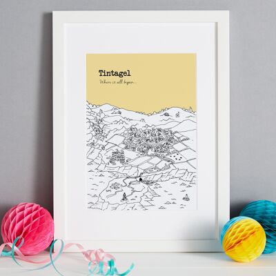 Personalised Tintagel Print - A4 (21x30cm) - Natural Oak Frame (A4 size will be framed with a white mount | A3 size will fill the frame) - 2 - Blush