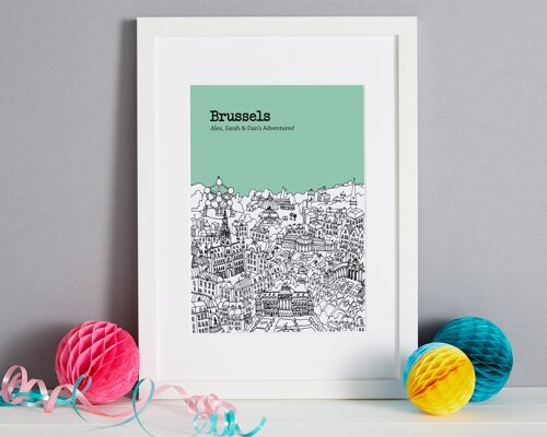 Personalised Brussels Print - A4 (21x30cm) - Black Frame (A4 size will be framed with a white mount | A3 size will fill the frame) - 7 - Ice