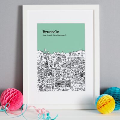 Personalised Brussels Print - A4 (21x30cm) - White Frame (A4 size will be framed with a white mount | A3 size will fill the frame) - 11 - Mint