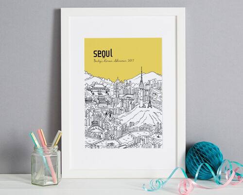Personalised Seoul Print - A4 (21x30cm) - Black Frame (A4 size will be framed with a white mount | A3 size will fill the frame) - 6 - Sand