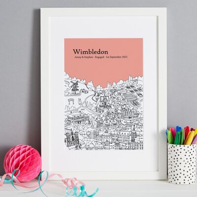 Personalised Wimbledon Print - A4 (21x30cm) - Natural Oak Frame (A4 size will be framed with a white mount | A3 size will fill the frame) - 1 - Melon