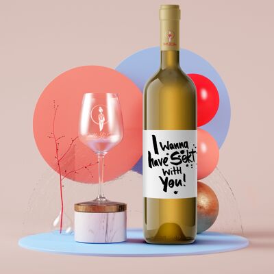 Je veux avoir du vin mousseux avec toi ! | étiquette de bouteille | Paysage | 12x9cm | autocollant | Netti Li Jae®