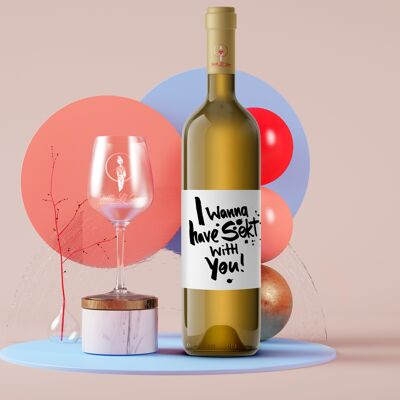 Je veux avoir du vin mousseux avec toi ! | étiquette de bouteille | Paysage | 12x9cm | autocollant | Netti Li Jae®
