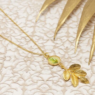 Mimosa flower & leaf necklace