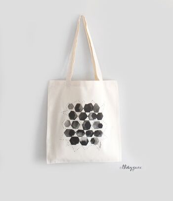 Tote bag sac épaule unisexe hexagone graphique noir et blanc aquarelle 1