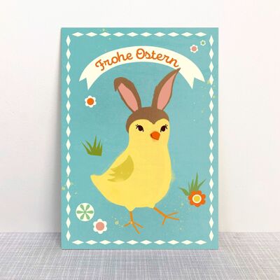 Postcard "Happy Easter" Chick Bunny