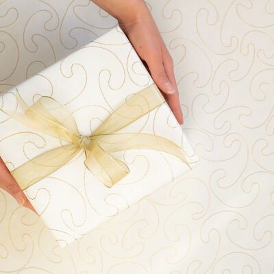Hand Embroidered Gift Wrap Sheet - EB Ivory/Gold
