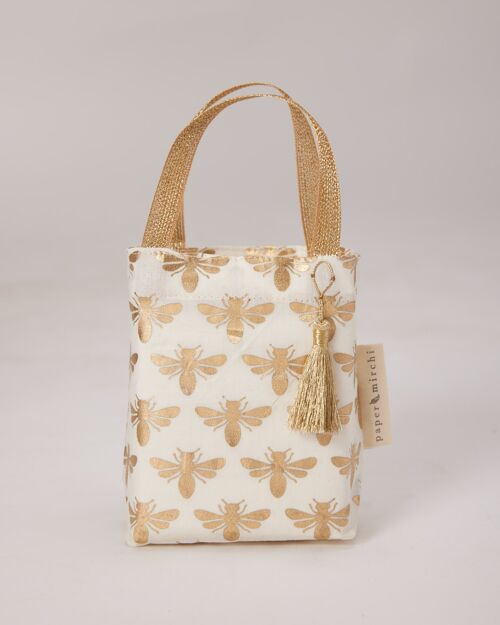 Fabric Gift Bags Tote Style -  Vanilla Bees (Small)
