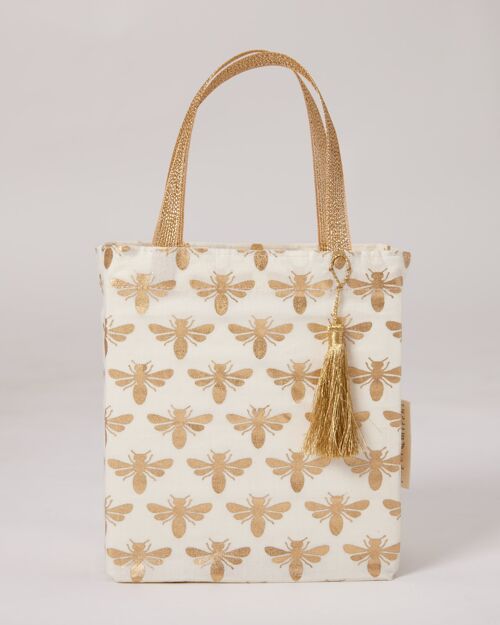 Fabric Gift Bags Tote Style - Vanilla Bees (Medium)