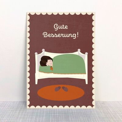 Postcard "Get well soon" bed