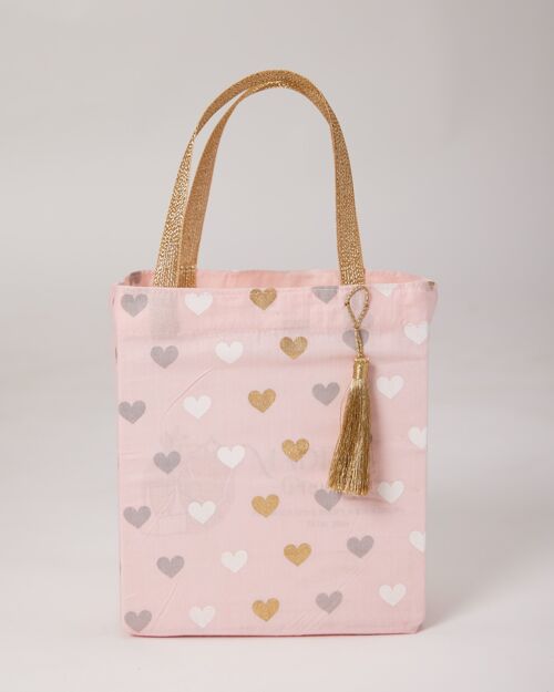 Fabric Gift Bags Tote Style - Pink Hearts (Medium)
