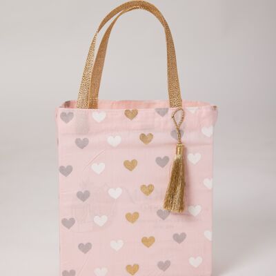 Sacs cadeaux en tissu Tote Style - Coeurs roses (moyen)