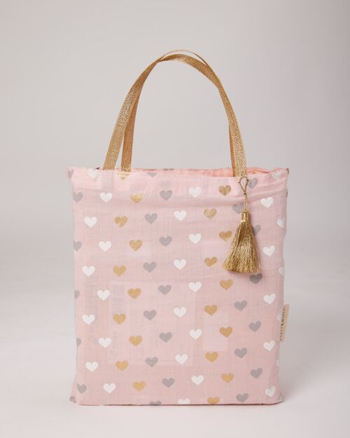Fabric Gift Bags Tote Style - Pink Hearts (Large)