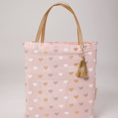 Fabric Gift Bags Tote Style - Pink Hearts (Large)